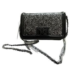 Badgley Mischka black silver glitter small crossbody clutch